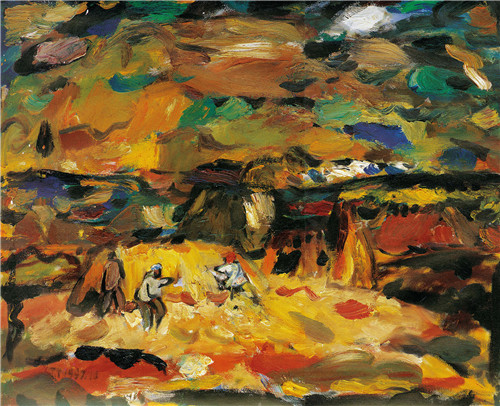 6. 《打莜麥》鐵揚(yáng)  布面油畫(huà)  67cm×80cm  1997年