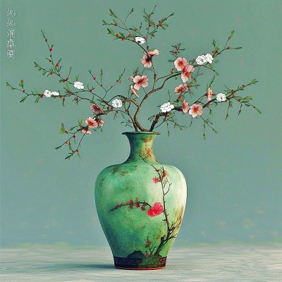 用AI繪畫工具制作的梅花“九九消寒圖”。制作：李世奇、孟揚