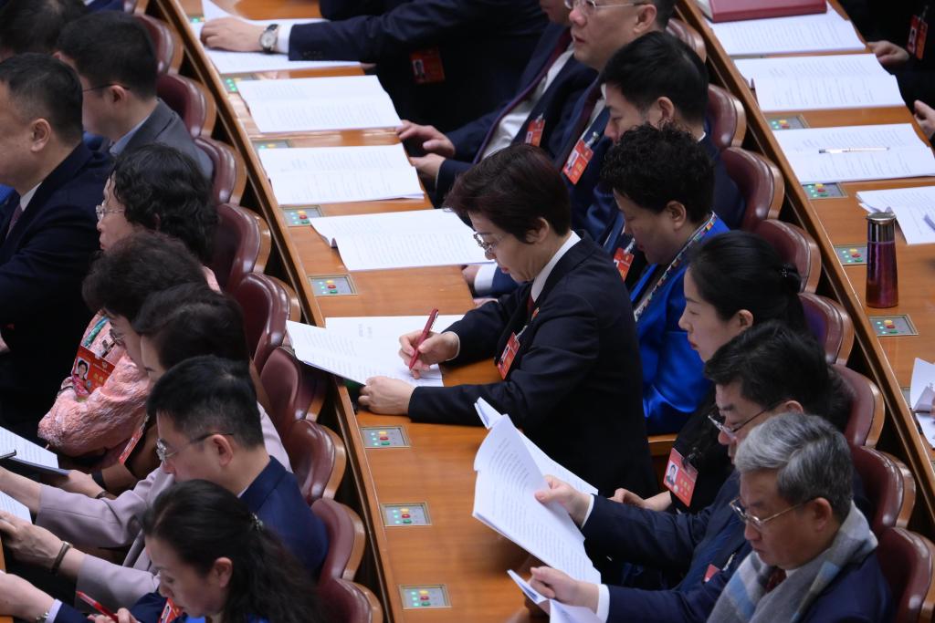 3月7日，全國(guó)政協(xié)十四屆二次會(huì)議在北京人民大會(huì)堂舉行第二次全體會(huì)議。這是委員們?cè)谡J(rèn)真聽(tīng)會(huì)。?新華社記者 李賀 攝