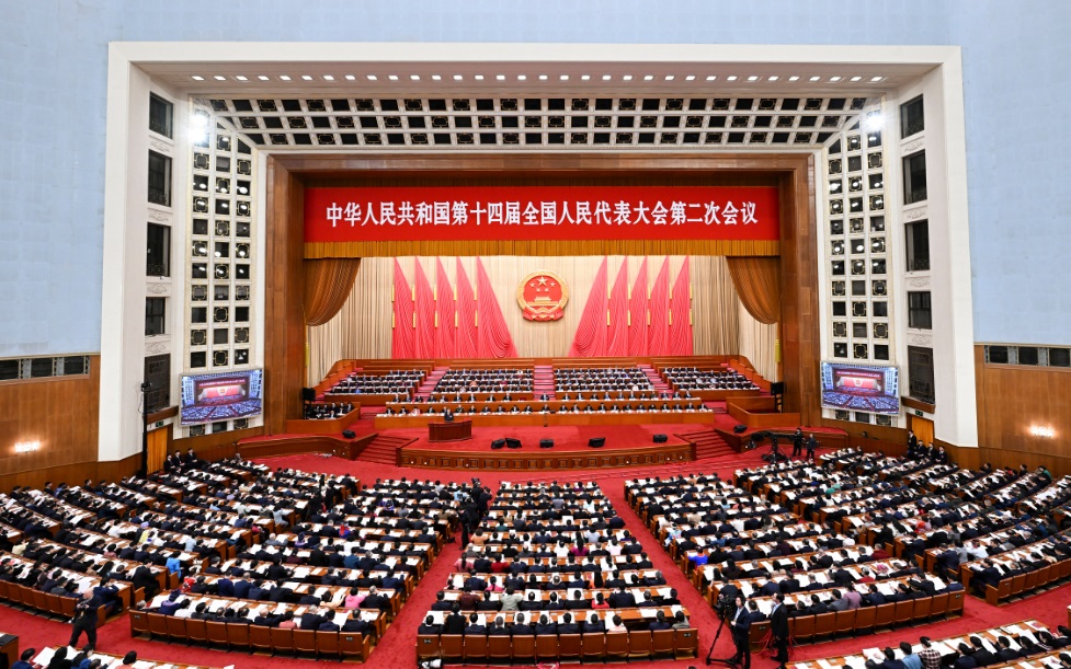 3月8日，十四屆全國人大二次會議在北京人民大會堂舉行第二次全體會議。 新華社記者 張領 攝